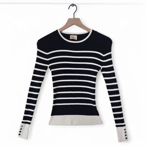 Ellie Tahari Ribbed Stretch Sweater Size Small Navy Cream